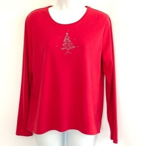 Allison Daley Red Christmas Long Sleeve Blouse Top Size M